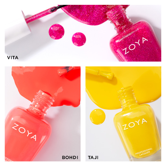 Beachy Brights 2 - Neon ZOYA Nail Polish Complete Trio 1: Vita(pink), Bohdi(orange), Taji(yellow)
