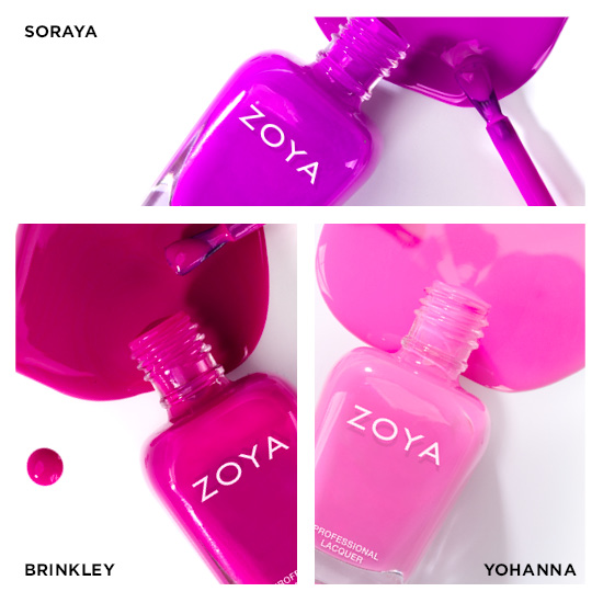 Beachy Brights 2 - Neon ZOYA Nail Polish Complete Trio 3: Soraya(purple,fuscia), Brinkley{purple), Yohanna(pink)